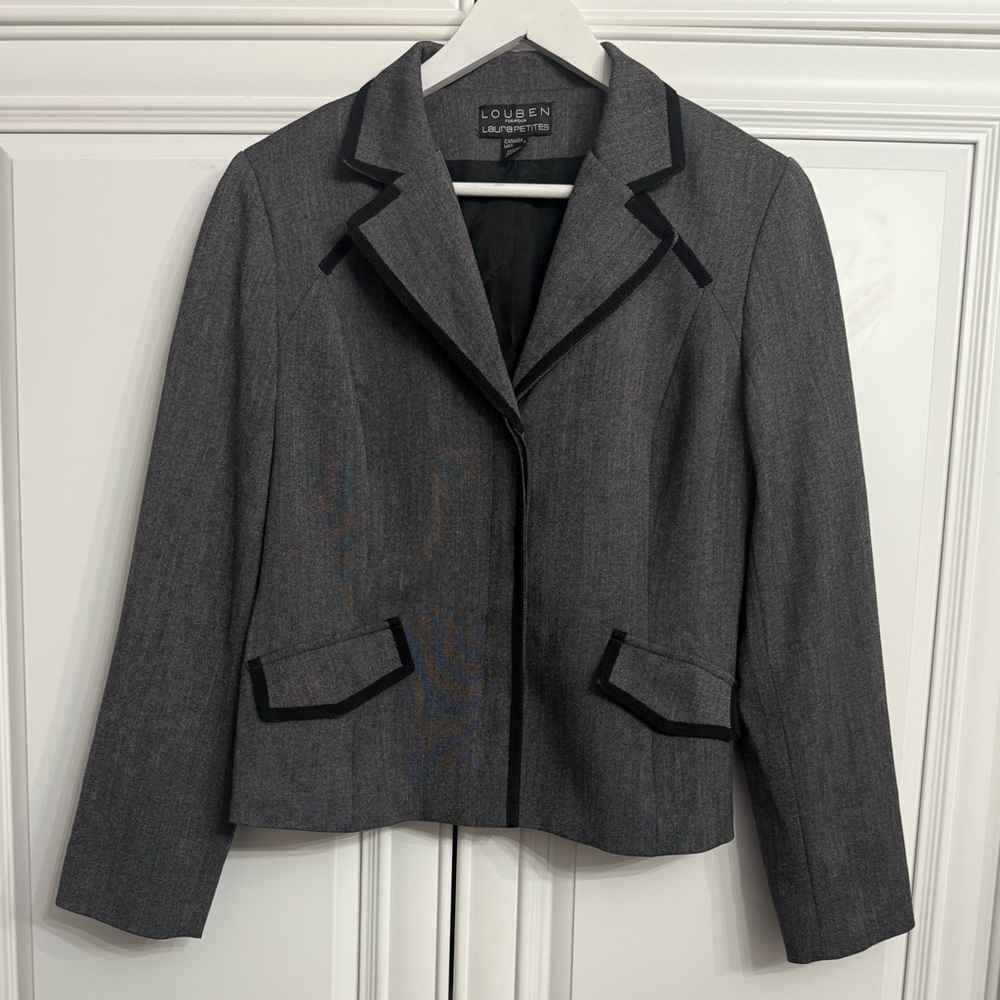 VTG Louben for Laura Petites Sz 8 Lounge Blazer with Black Trim Single Breasted